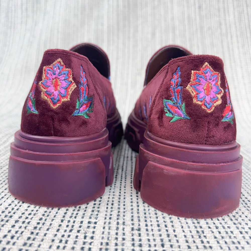 Farm Rio Loafers Womens Size 8.5 Purple Velvet Embroidered Platform Lug Sole - Picture 5 of 12